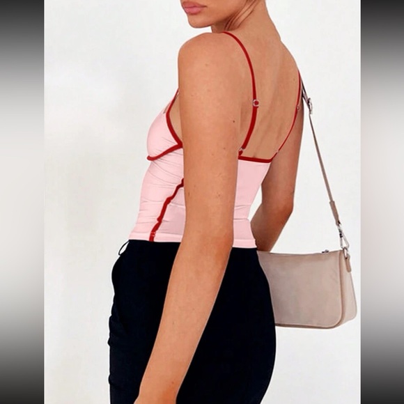Color block pink casual tank top - Picture 3 of 16